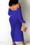 Blue Sexy Solid Hollowed Out Patchwork Frenulum See-through Halter Irregular Dress Dresses