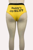 Pantaloni di stampa di posizionamento dritti skinny con stampa lettera sexy gialla
