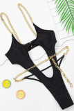 Black Sexy Solid Patchwork Chains Swimwears