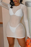 Weiße, sexy, solide Patchwork-Badebekleidung