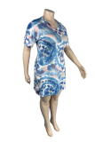 Red Sexy Patchwork Tie-dye V Neck Straight Plus Size Dresses