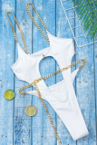White Sexy Solid Patchwork Chains Swimwears