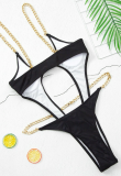 Black Sexy Solid Patchwork Chains Swimwears