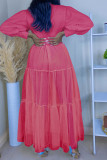 Розово-красные модные повседневные однотонные лоскутные платья с длинным рукавом и половиной водолазки
