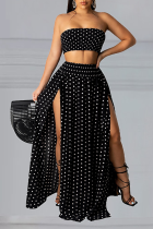 Black Sexy Dot High Opening Strapless Sleeveless Two Pieces