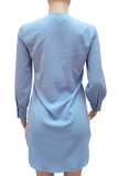 Gul Casual Solid Patchwork Turndown Collar Shirt Dress Klänningar