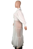 ホワイトファッションカジュアルソリッドパッチワークハーフタートルネック長袖ドレス