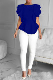 Royal Blue Fashion Casual Solid Patchwork O Neck Tops