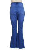 Babyblå Mode Casual Solid Rippad utan bälte Plus Size Jeans