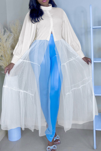 Vit Mode Casual Solid Patchwork Halv Turtleneck långärmade klänningar