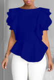 Royal Blue Fashion Casual Solid Patchwork O-hals Tops