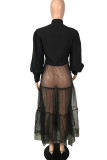 Black Fashion Casual Solid Patchwork Half A Turtleneck Long Sleeve Dresses