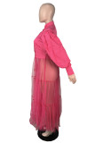 Розово-красные модные повседневные однотонные лоскутные платья с длинным рукавом и половиной водолазки