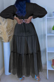 ローズレッドファッションカジュアルソリッドパッチワークハーフタートルネック長袖ドレス