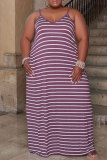 Фиолетовое сексуальное повседневное полосатое платье с принтом, базовое длинное платье на бретельках, платья больших размеров