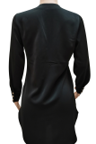 Black Casual Solid Patchwork Turndown Collar Shirt Dress Dresses