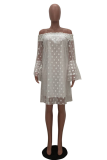 White Sexy Sweet Party Cute Solid Polka Dot Mesh Off the Shoulder Cake Skirt Dresses