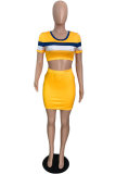 Yellow Sexy Casual Striped Basic O Neck Short Sleeve Two Pieces