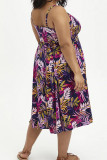 Rose Red Casual Print Patchwork Spaghetti Strap Sling Dress Plus Size Kleider