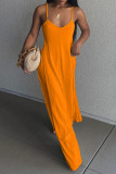 Оранжевое сексуальное повседневное однотонное асимметричное длинное платье на тонких бретелях