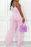 Purple Casual Solid Patchwork Spaghetti Strap Straight Jumpsuits