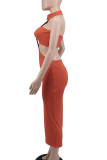 Коричневые сексуальные однотонные выдолбленные лоскутные платья-юбка-карандаш с воротником до половины водолазки