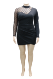黒のセクシーなプリントメッシュハーフタートルネックペンシルスカートプラスサイズのドレス