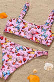 Trajes de banho de patchwork com estampa de borboleta sexy rosa