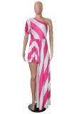Pink Street Gestreiftes Patchwork-Patchwork mit asymmetrischem Schrägkragen und unregelmäßigem Kleid