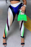 Calça esportiva casual multicolorida com estampa básica skinny cintura alta lápis