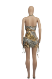 Leopard Print Sexy Leopard Patchwork Halter Sleeveless Two Pieces