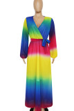 Vestidos de vestir estampados con cuello en V y vendaje con estampado elegante multicolor