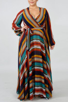 Robes de robe imprimées à col en V en patchwork d'impression élégante marron