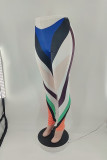 Calça esportiva casual multicolorida com estampa básica skinny cintura alta lápis