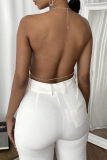 Silver Sexiga Solid Backless Halter Tops