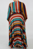 ブラウンのエレガントなプリント包帯パッチワーク V ネック プリント ドレス ドレス