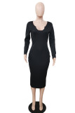 Black Fashion Casual Plus Size Solid Basic U Neck Long Sleeve Dresses