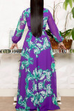 Púrpura Elegante Estampado Vendaje Patchwork Cuello En V Vestido Estampado Vestidos