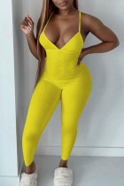 Tute skinny con cinturino per spaghetti in patchwork solido giallo sexy