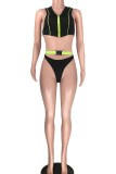 Green Sexy Solid Hollowed Out Patchwork Zipper Swimwears