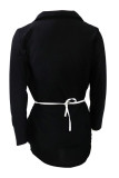 Черное сексуальное однотонное платье-рубашка в стиле пэчворк с V-образным вырезом Платья