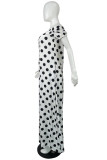 White Fashion Casual Dot Print Backless Off the Shoulder Short Sleeve Dress