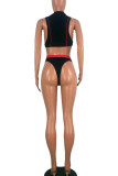 Red Sexy Solid Hollowed Out Patchwork Zipper Swimwears