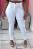 Белые сексуальные однотонные лоскутные узкие однотонные брюки со средней посадкой и карандашом в стиле пэчворк