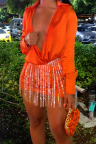 Tangerine Robe chemise sexy en patchwork uni avec col en V