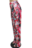 Rote Sexy Print Patchwork Straight Mid Waist Straight Full Print Bottoms