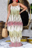 Paarse rechte jurken met patchwork-spaghettibandjes en sexy print