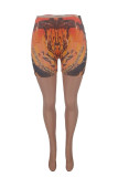 Orange Fashion Casual Print Basic Skinny Shorts mit hoher Taille