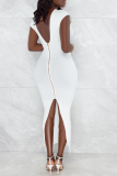 Серые сексуальные однотонные платья-юбки-карандаш на молнии с U-образным вырезом и высоким вырезом