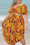 Leopard Print Sexy Print Patchwork Off the Shoulder Straight Plus Size Two Pieces